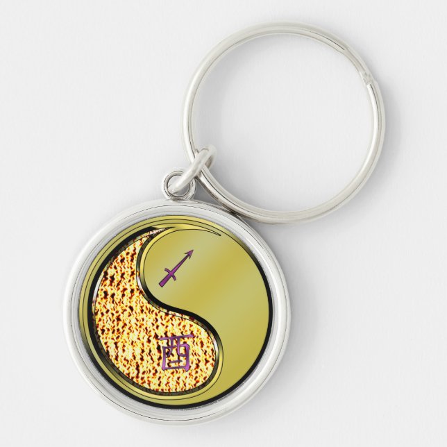 Sagittarius & Metal Rooster Key Ring (Front)