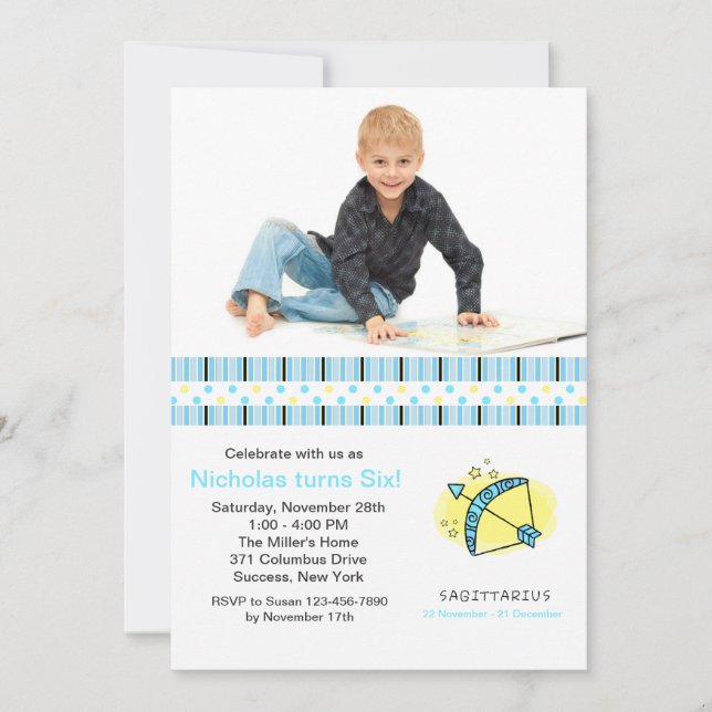 Sagittarius Photo Birthday Party Invitation (Front)
