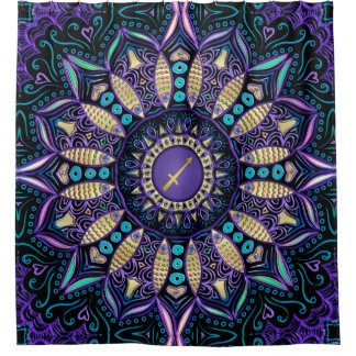 Sagittarius Purple Black Mandala Shower Curtain
