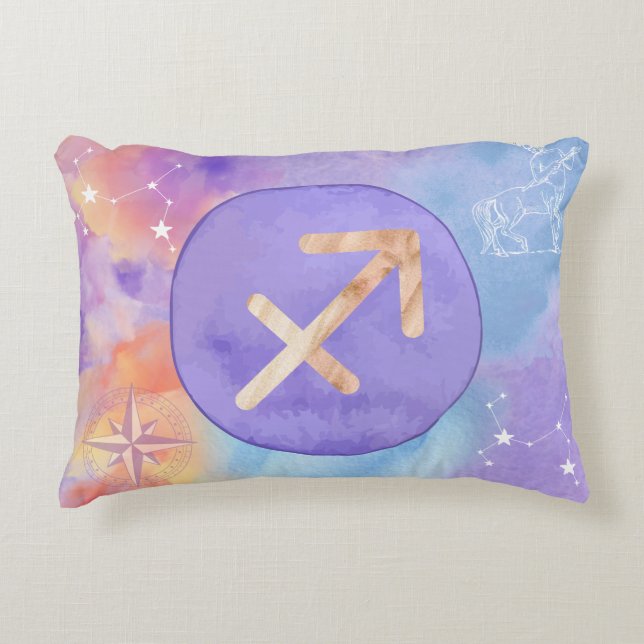 Sagittarius Purple Watercolour Astrology Zodiac Decorative Cushion (Front)