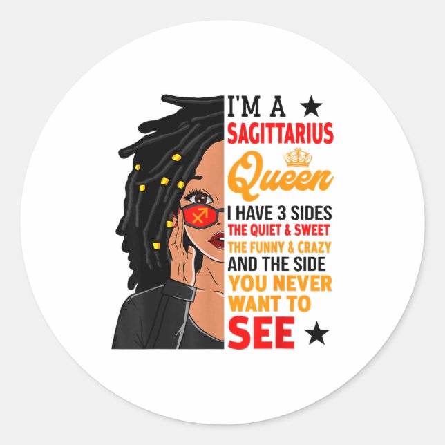 Sagittarius Queen African American Loc'd Woman Zod Classic Round Sticker (Front)