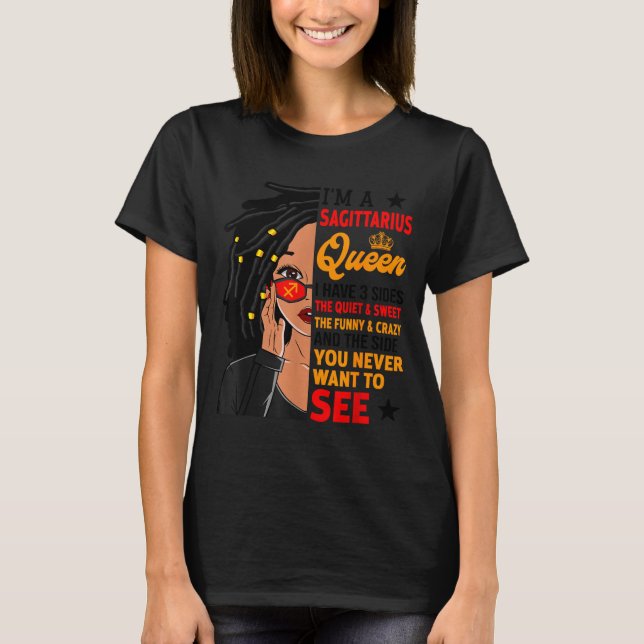 Sagittarius Queen African American Loc'd Woman Zod T-Shirt (Front)
