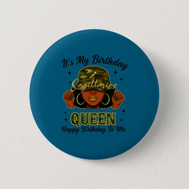 Sagittarius Queen Black Woman With Cap Camo It's M 6 Cm Round Badge (Front)