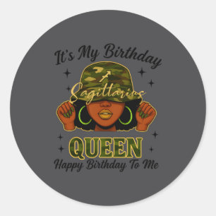 Sagittarius Queen Black Woman With Cap Camo It's M Classic Round Sticker