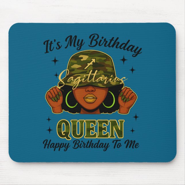 Sagittarius Queen Black Woman With Cap Camo It's M Mouse Pad (Front)