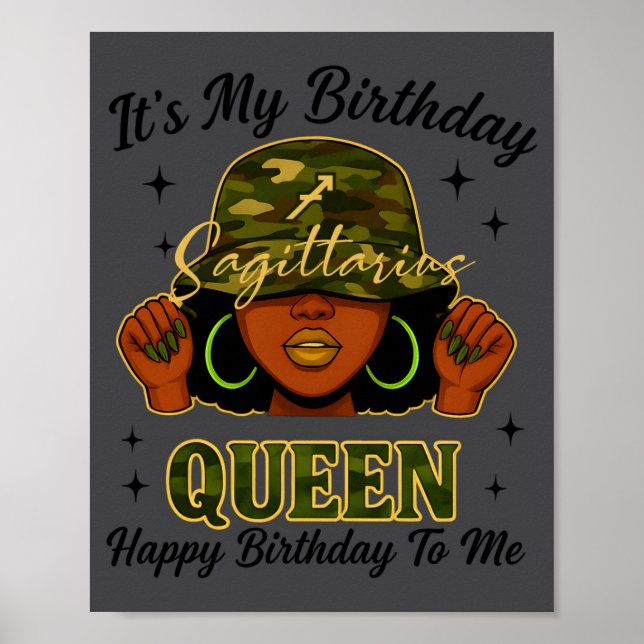 Sagittarius Queen Black Woman With Cap Camo It's M Poster (Front)