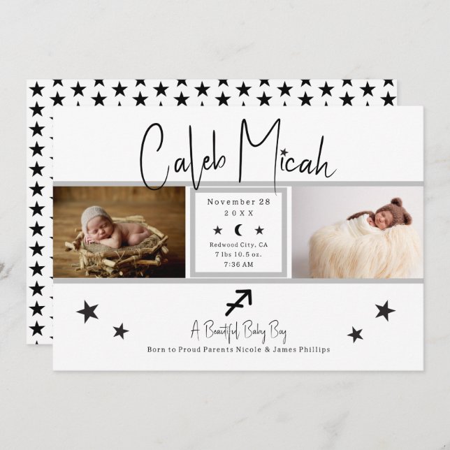 Sagittarius Stars Photo Baby Birth Announcement (Front/Back)