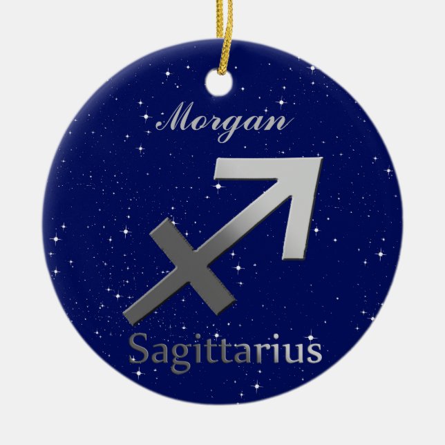 Sagittarius Sun Sign Symbol with Name Ceramic Ornament (Front)