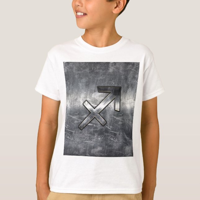 Sagittarius Symbol Grunge Distressed Steel Style T-Shirt (Front)
