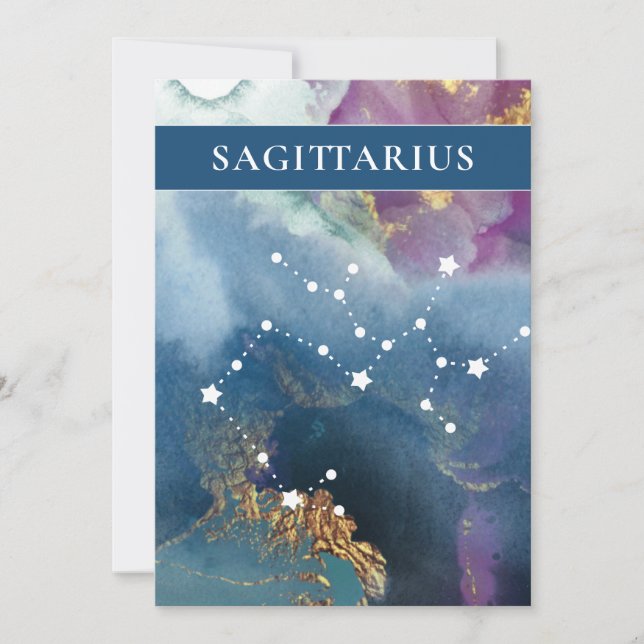 Sagittarius Table Sign Celestial Watercolor Theme Invitation (Front)