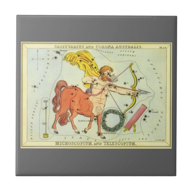 Sagittarius, Vintage Constellation Urania's Mirror Ceramic Tile (Front)