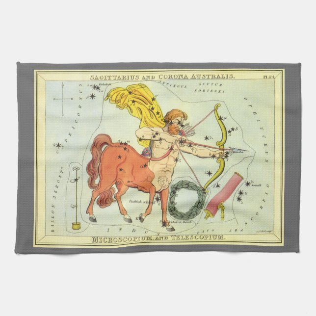 Sagittarius, Vintage Constellation Urania's Mirror Tea Towel (Horizontal)