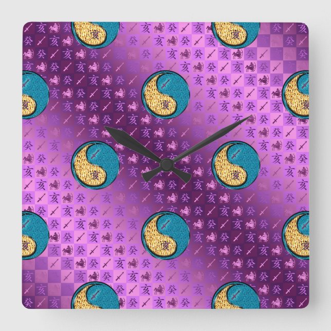 Sagittarius & Water Boar Square Wall Clock (Front)