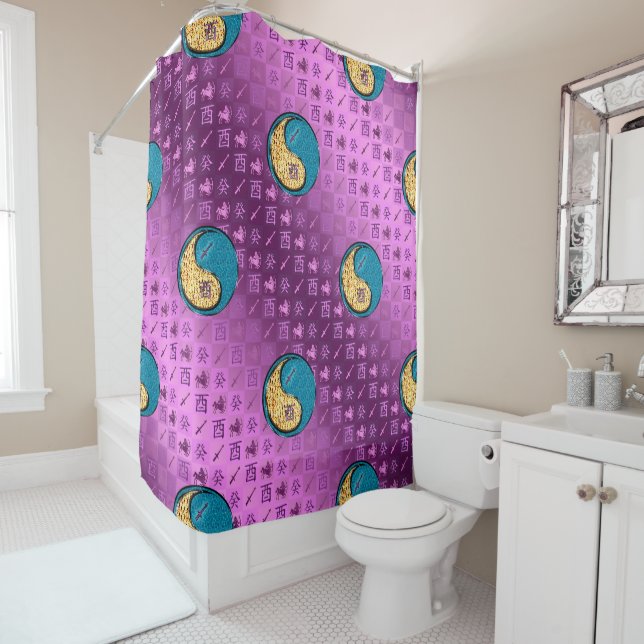 Sagittarius & Water Rooster Shower Curtain (In Situ)