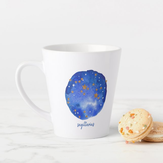 Sagittarius Watercolor Sky Constellation Zodiac Latte Mug (In Situ)