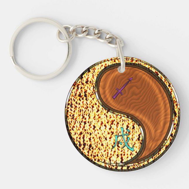Sagittarius & Wood Dog Key Ring (Front)