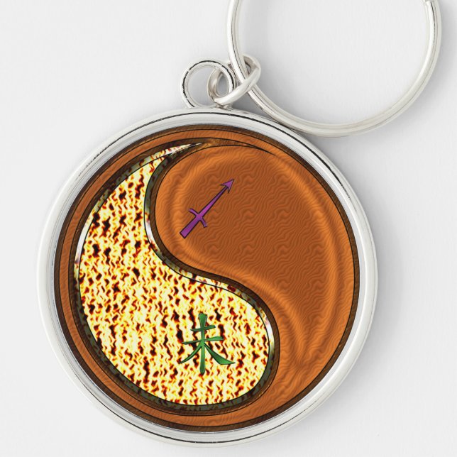 Sagittarius & Wood Goat Key Ring (Front)
