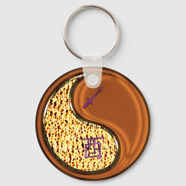 Sagittarius & Wood Rooster Key Ring (Front)