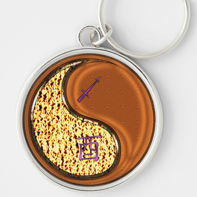 Sagittarius & Wood Rooster Key Ring (Front)