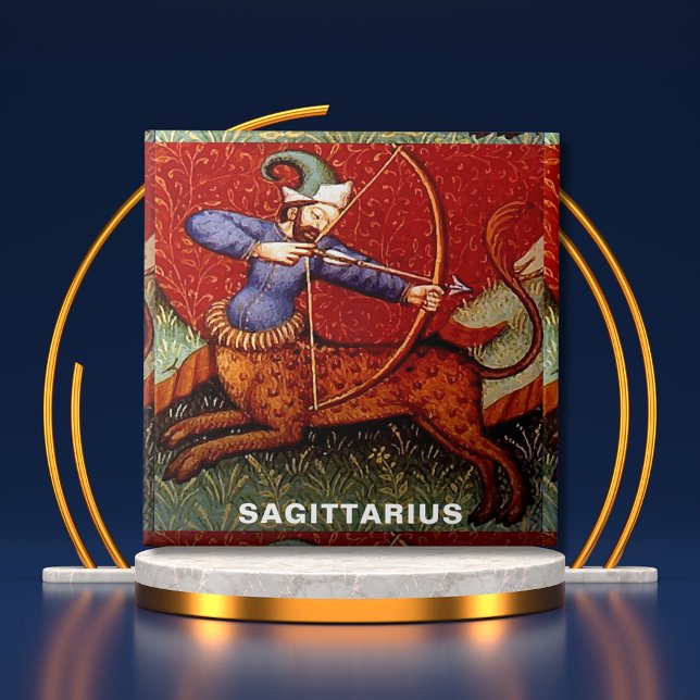 Sagittarius Zodiac 15th Century Mediaeval Art Ceramic Tile (Sagittarius Zodiac 15th Century Medieval Art Ceramic Tile Cover)