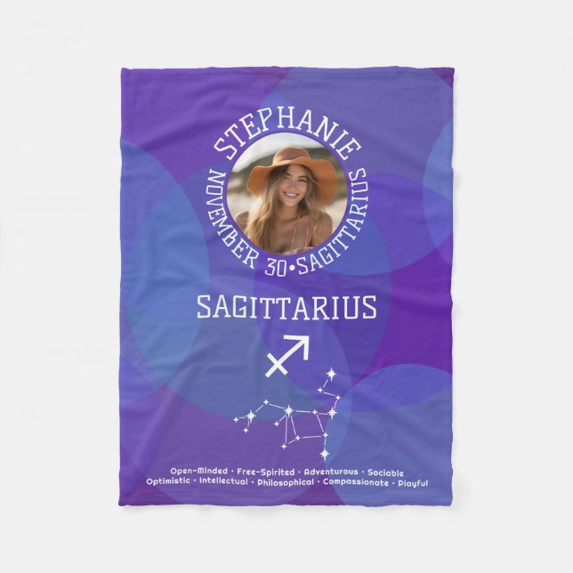 Sagittarius Zodiac Astrology Sign Photo Birthdate Fleece Blanket (Front)