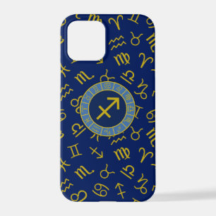 Sagittarius Zodiac+Astrology Symbols Ptn Gld+Blues iPhone 12 Pro Case