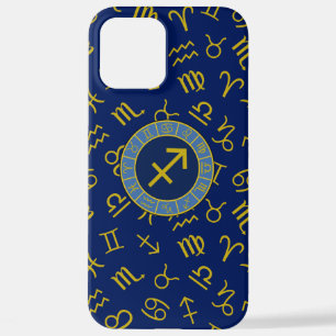 Sagittarius Zodiac+Astrology Symbols Ptn Gld+Blues iPhone 12 Pro Max Case