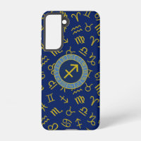 Sagittarius Zodiac+Astrology Symbols Ptn Gld+Blues
