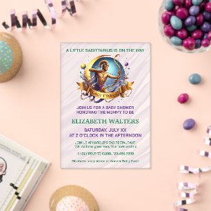 Sagittarius Zodiac Baby Shower Lavender and Green Acrylic Invitations