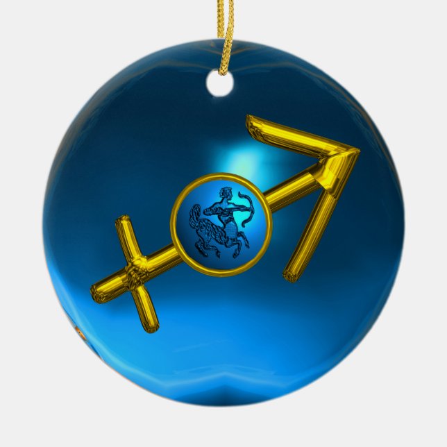 SAGITTARIUS ZODIAC BIRTHDAY JEWEL Blue Purple Ceramic Ornament (Front)