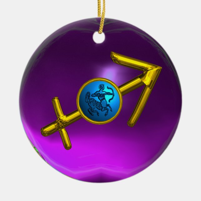 SAGITTARIUS ZODIAC BIRTHDAY JEWEL Blue Purple Gem Ceramic Tree Decoration (Front)