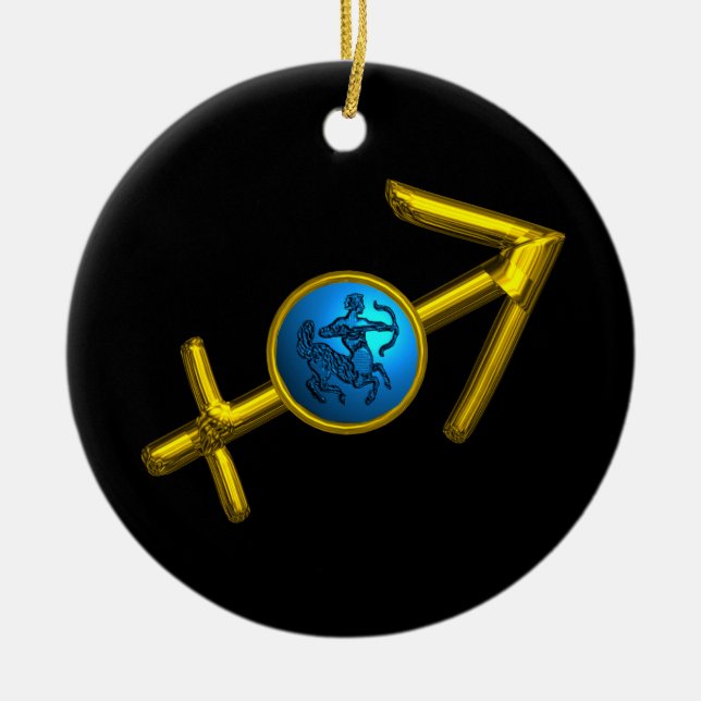 SAGITTARIUS ZODIAC BIRTHDAY JEWEL Blue Turquoise Ceramic Tree Decoration (Front)