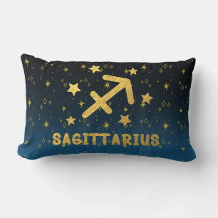Sagittarius Zodiac Blue and Gold Lumbar Pillow