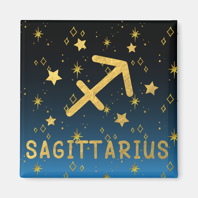 Sagittarius Zodiac Blue and Gold Magnet (Front)