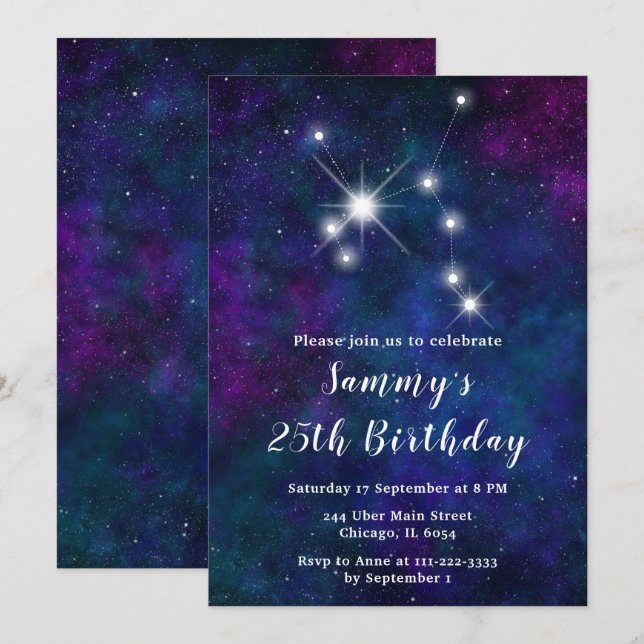 Sagittarius Zodiac Constellation Birthday Party Invitation (Front/Back)