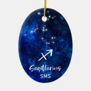 Sagittarius Zodiac Constellation Galaxy Monogram Ceramic Ornament