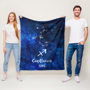 Sagittarius Zodiac Constellation Galaxy Monogram Fleece Blanket