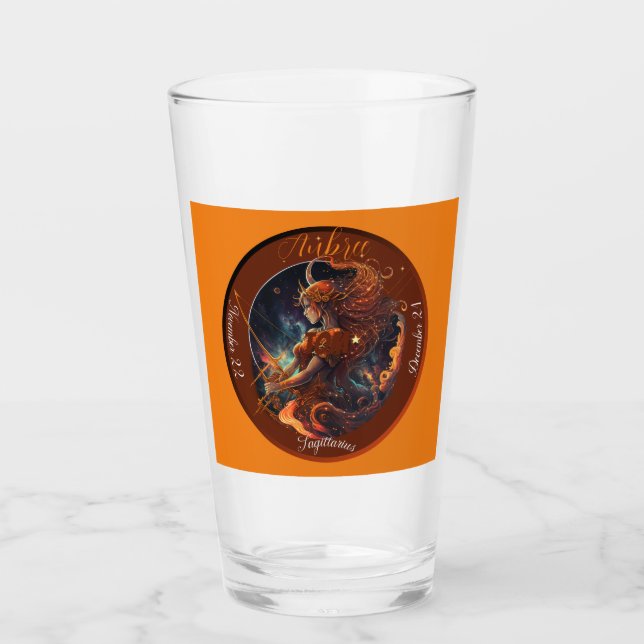 Sagittarius Zodiac Customisable Dated Beer Glass (Front)