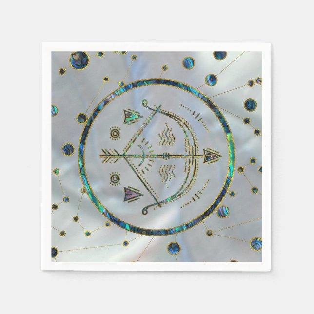 Sagittarius Zodiac Gold Abalone on Constellation Napkin (Front)