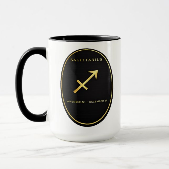 Sagittarius Zodiac Gold Oval Emblem Mug | Luxury A (Left)
