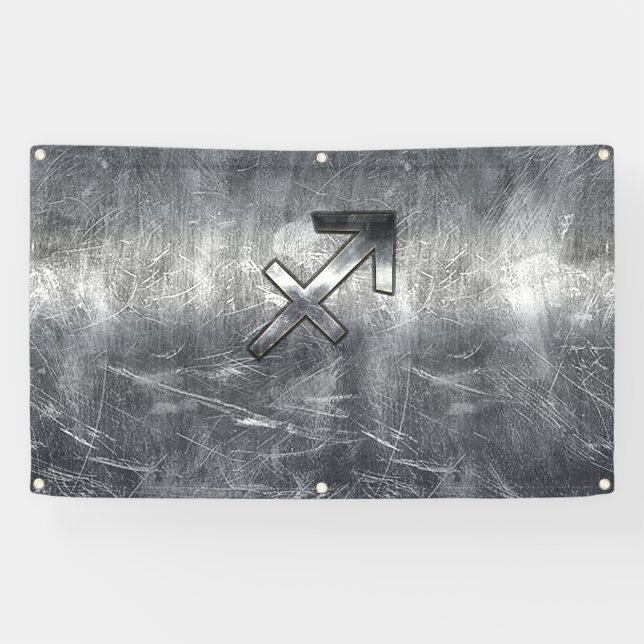 Sagittarius Zodiac In Grunge Distressed Steel look Banner (Horizontal)