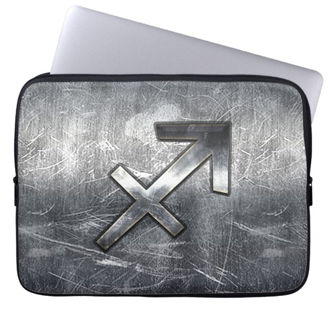 Sagittarius Zodiac In Grunge Distressed Steel look Laptop Sleeve (Front)