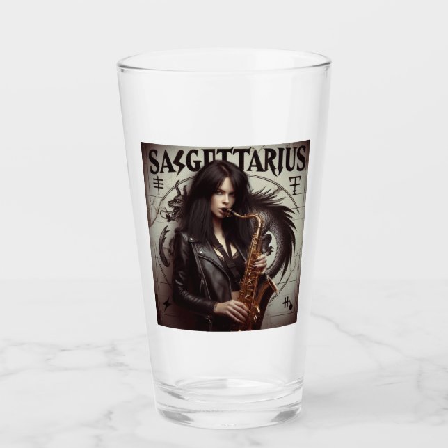 Sagittarius Zodiac Musician Saxophone  Glass (Front)