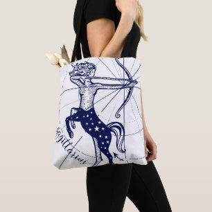 Sagittarius Zodiac Navy Gold Monochrome Tote