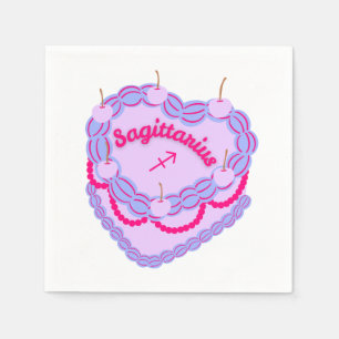 Sagittarius Zodiac Pastel Heart Birthday Cake Napkin