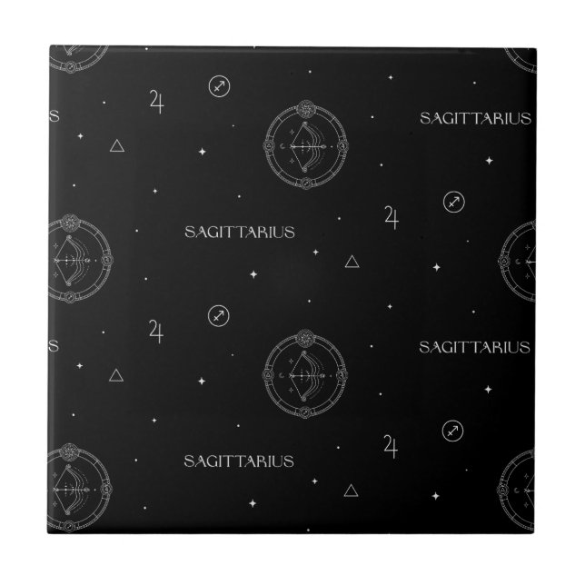 Sagittarius Zodiac Pattern in Black and White Ceramic Tile (Front)