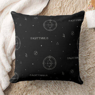 Sagittarius Zodiac Pattern in Black and White Cushion