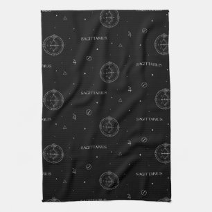 Sagittarius Zodiac Pattern in Black and White Tea Towel
