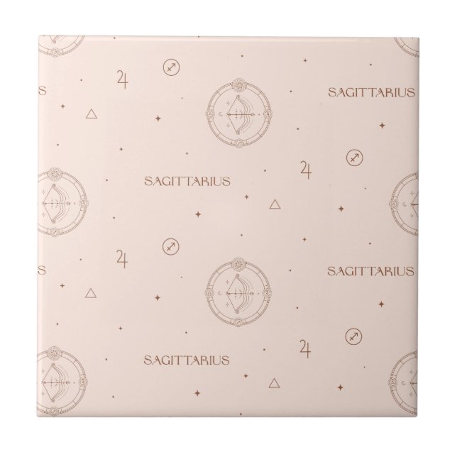 Sagittarius Zodiac Pattern in Brown and Burgundy Ceramic Tile (Front)