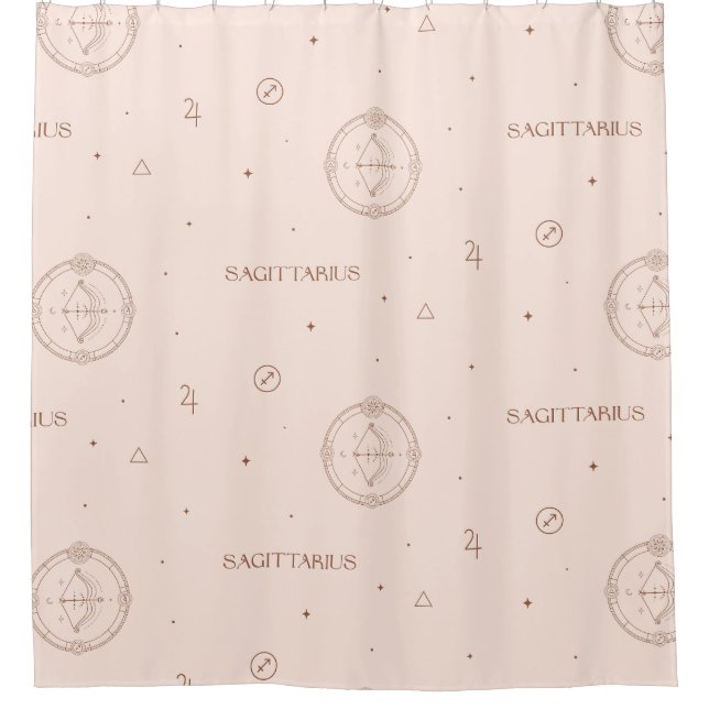 Sagittarius Zodiac Pattern in Brown and Burgundy Shower Curtain (Front)